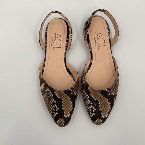 AGL Sue Slingback flat shoe Glenda snake print Italy tan brown d'orsay 35.5 5 - Picture 5 of 6